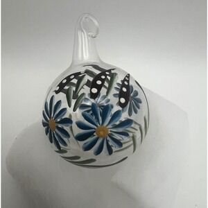 Hand blown Painted Floral Glass Ornament Boho Art Cottagecore